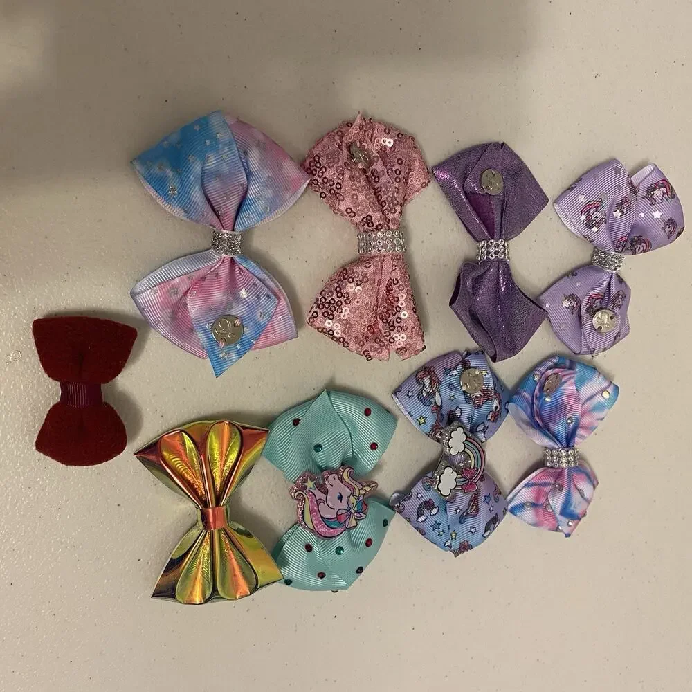 JoJo Siwa Signature Girl Bows Lot of 9 Dance Cheer Pageant Sequin Rainbow